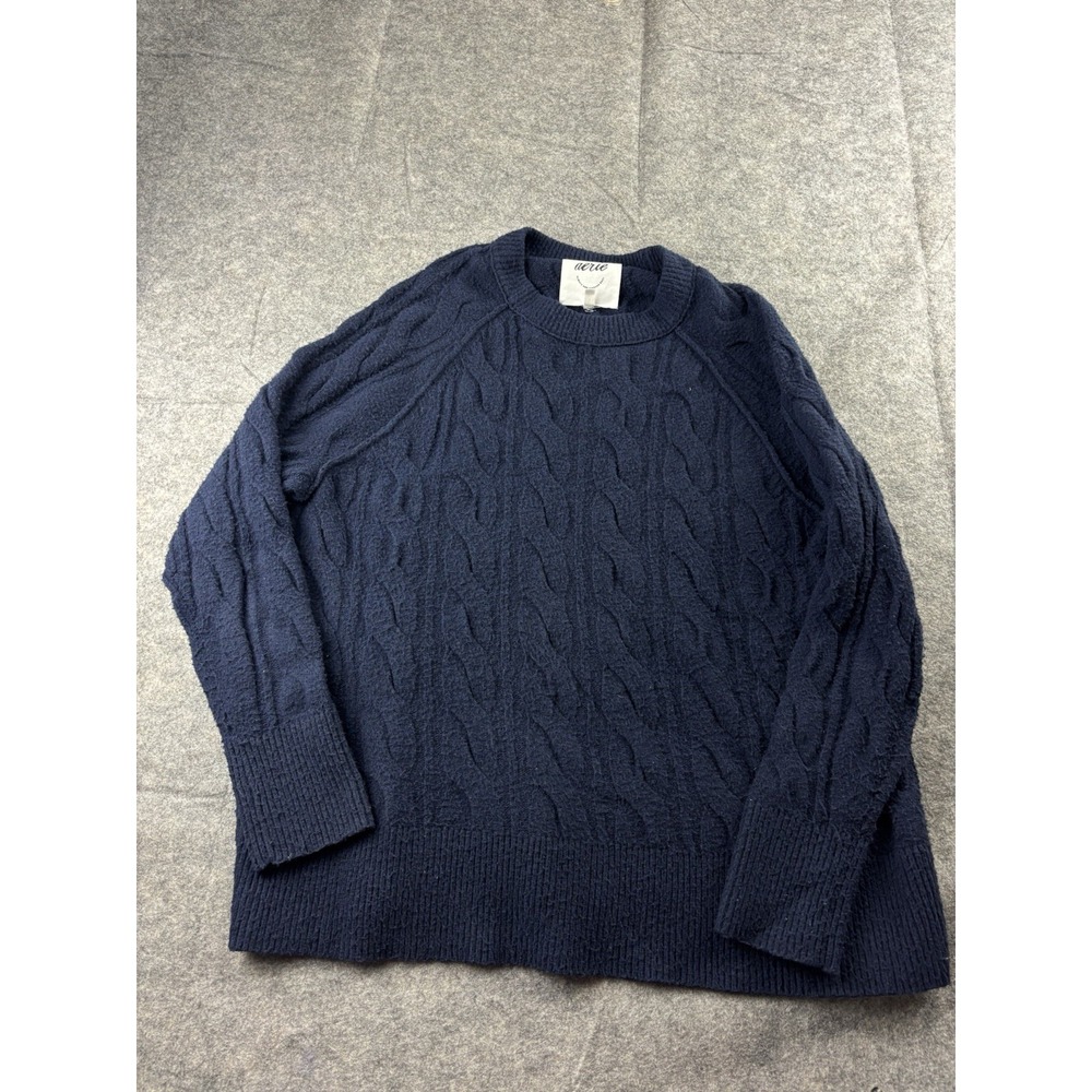 Aerie Women's S Navy Cable‎ Knit Sweater Chunky Pullover Cottagecore Cozy Fall